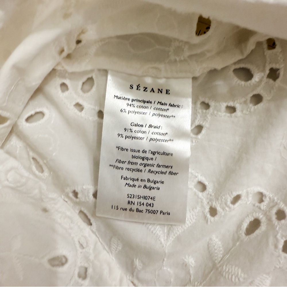 Sezane White Eyelet Lace V-Neck Shirt - Picture 8 of 11